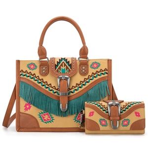 Montana West Buckle Collection Concealed Carry Tote With Wallet NWT Brown